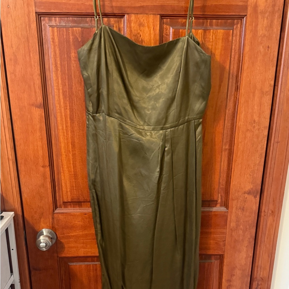 Olive Green Strapless Midi Dress